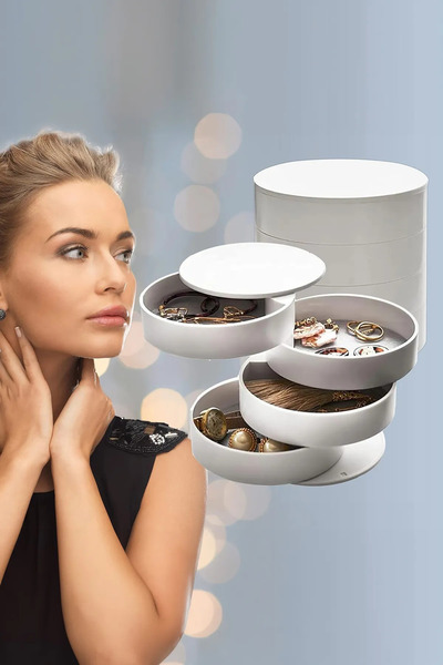 Amentes 4 Tier Rotating Jewelry Organizer Stylish Jewelry Box Organizer - White