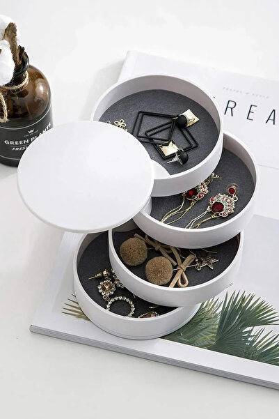 Amentes 4 Tier Rotating Jewelry Organizer Stylish Jewelry Box Organizer - White