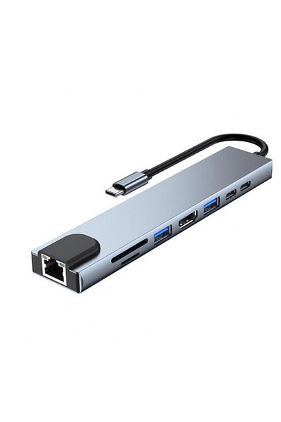 HOPE R Hub USB 3.1 tip C, 8 in 1 HDMI/USB3.0/USB2.0/2xUSB3.1-C/RJ45/SD/TF, carcasa aluminiu, HOPE R