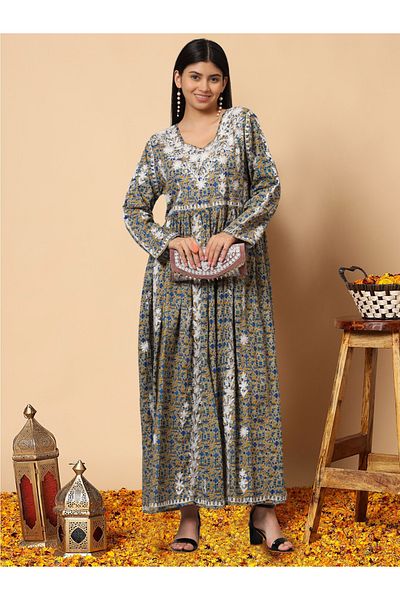 alaya Hand Embroidered Lucknowi Chikankari Printed Mulmul Cotton Jalabiya-AL3936