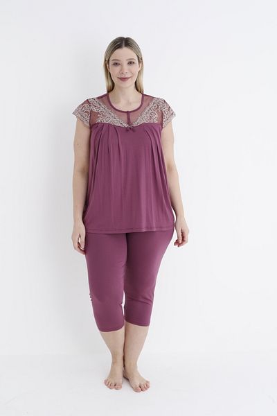 Cotpark Women's Plus Size Viscose Elastane Fabric Short Sleeve Capri Suit 14533
