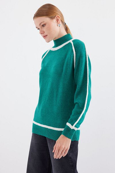 Merterium Women's Striped Oversize Sweater Emerald Green 1238
