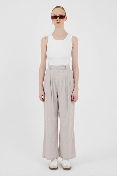 Rays Beige High Waist Velcro Closure Detailed Cotton Palazzo Pants 8062A
