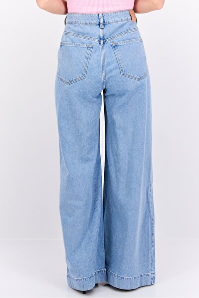 Scotch & Soda Women Regular Fit Washed Non Stretch Wide Leg Jeans, Blue