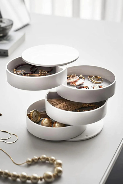Amentes 4 Tier Rotating Jewelry Organizer Stylish Jewelry Box Organizer - White