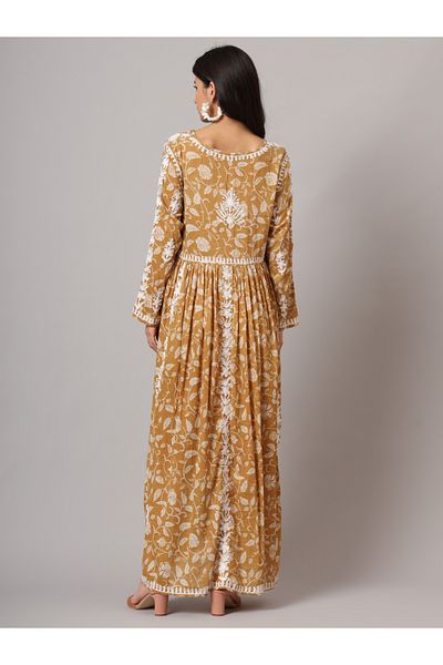 alaya Hand Embroidered Lucknowi Chikankari Printed Mulmul Cotton Jalabiya-AL3936