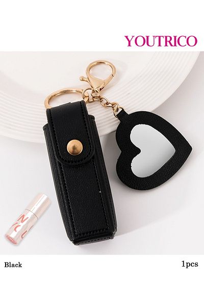 Youtrico Lipstick Case Holder Keychain with Heart Shape Mirror,Bag Charm