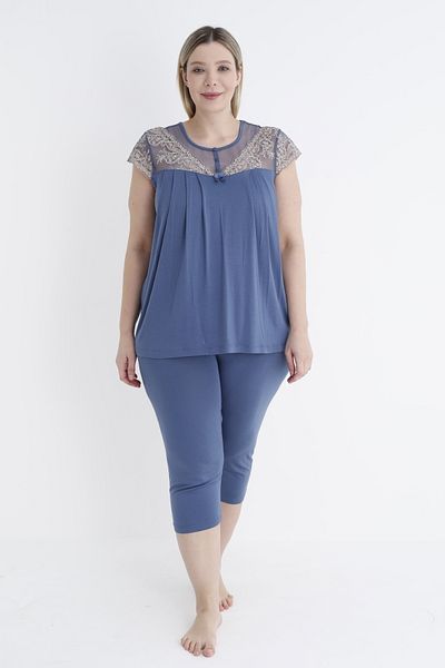 Cotpark Women's Plus Size Viscose Elastane Fabric Short Sleeve Capri Suit 14533