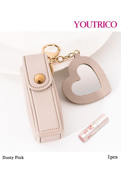 Youtrico Lipstick Case Holder Keychain with Heart Shape Mirror,Bag Charm