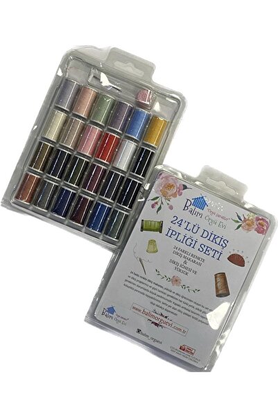 balım hobi evi طقم خيوط خياطة بكرات صغيرة 2 قطعة (24 لون + إبرة + حلقة خياطة)
