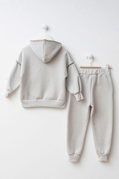 Minipodyum Kangaroo Pocket Hooded Girl's Bottom Top Tracksuit Set