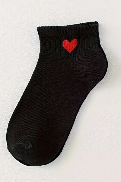 Hitit Socks Дамски 8 чифта памучни къси чорапи с сърцевиден мотив за ежедневна употреба, черни