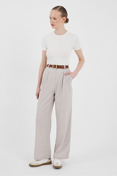 Rays Beige Pleat Detailed Wide Leg/Palazzo Pants 4757A