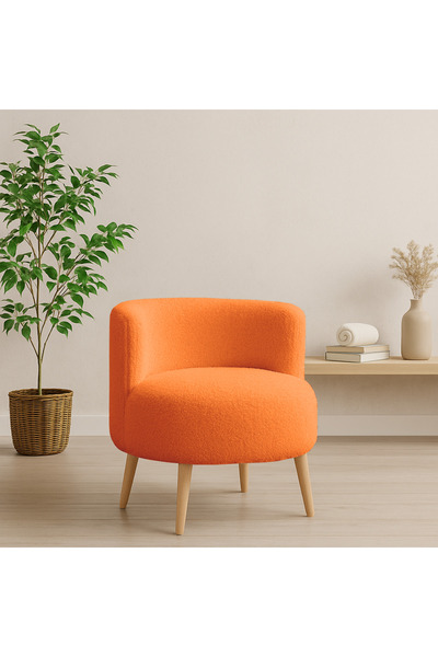 Azra Mobilya Turuncu Sydney Teddy (Welsoft) Kumaş Modern Berjer – Demonte Ahşap Ayaklı, Konforlu Oturma Alanı