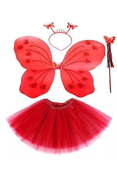 URZ GRUP Red Butterfly Costume - Costume Accessory Set 4 Pieces