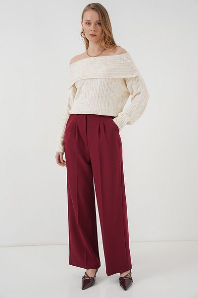 Merterium Women's Open Shoulder Oversize Knitwear Sweater Ecru 1235