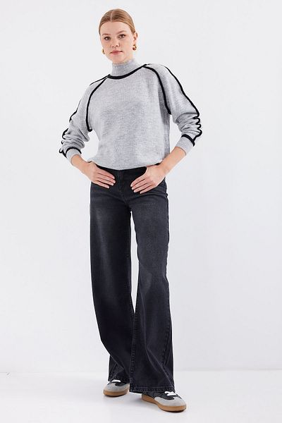 Merterium Women's Striped Oversize Sweater Gray 1238