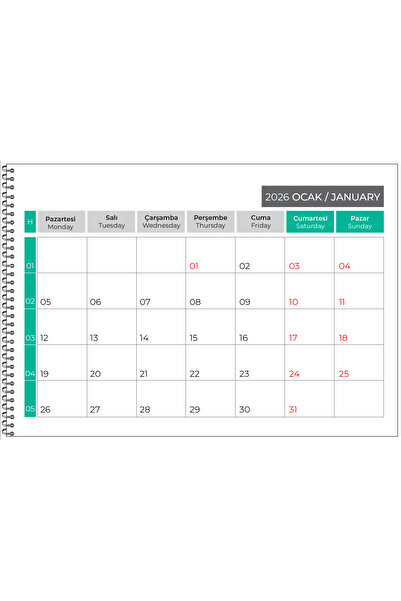 NATURELBASIM 2026 MASAÜSTÜ DEFTER PLANLAMA TAKVİM-23X33 cm