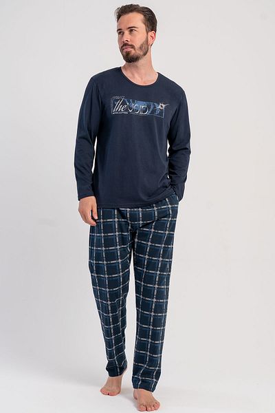VİENETTA Cotton Men's Plus Size Long Sleeve Pajamas Suit, 503096