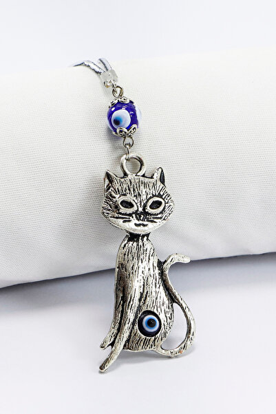 biuti El Yapımı Lacivert Cam Nazar Boncuklu Eskitme Kedi Figürlü Araba Dikiz ...