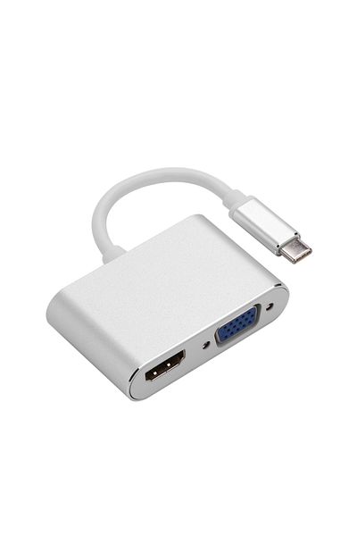 HOPE R 2 in 1 USB 3.1 type C hub to HDMI 4K, VGA for Samsung, Mackbook, silver