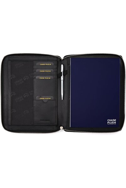 chase plus Leather Portfolio Padfolio with Zipper, Important File Document Organizer Case, Folders w