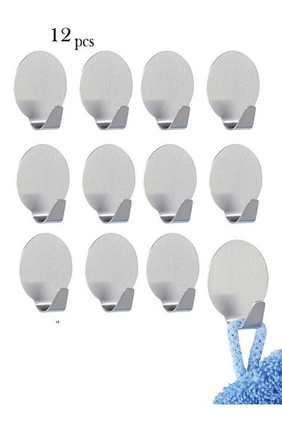 co arma Small Self-Adhesive Hooks Set of 12 Pieces Silver