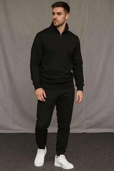 NewCabin New Season Winter Premium 3 Thread Raised Half Zipper Sweat- 3 Thread Sweatpants 2 Piece Set