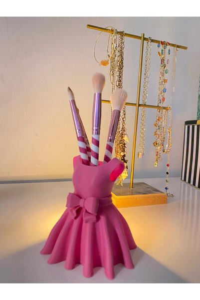 huni Dress-Shaped Makeup Brush Holder and Pen Holder Box Brush Organizer Decorative Makeup Desk Organizer