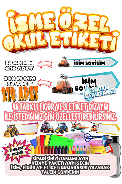 Ettycat Design Okul Etiketi Kalem Defter Etiketi Özel Isim Yazılabilen Etiket...