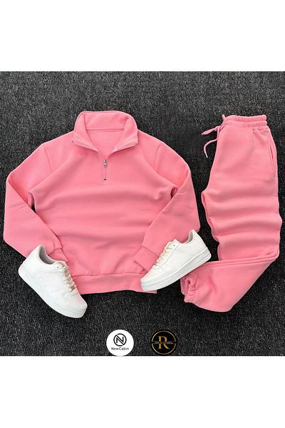 NewCabin New Season Winter Premium 3 Thread Raised Half Zipper Sweat- 3 Thread Sweatpants 2 Piece Set
