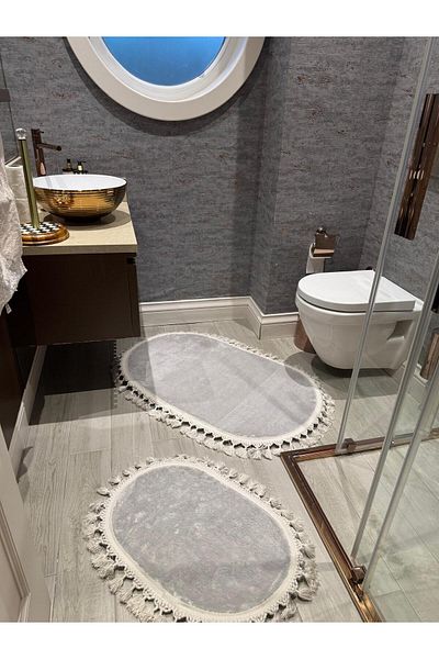 YTR HOME Gray Bamboo Mat Washable Non-Slip Dot Base Soft Bamboo Bath Mat Set of 2