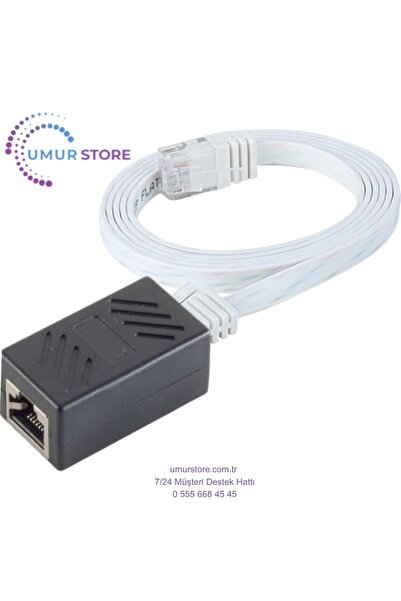 Herz CAT6 Uzatma Seti, Yassı Ethernet Kablo ve Ekleyici, Beyaz, 50 cm