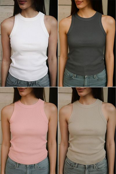 Patreon Women's Halter 4-Piece Cotton Smoked, Pink, White, Beige Ribbed Undershirt