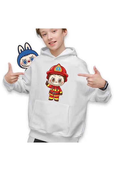 OEM Children's Hoodie Boys Labubu Firefighter