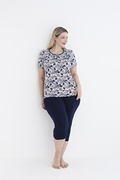 Cotpark Women's Plus Size Viscose Elastane Fabric Short Sleeve Capri Suit 14556