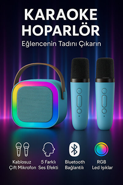 KETENOFFİCİAL Mikrofonlu Bluetooth Karaoke Hoparlör RGB LED Işık 5 Ses Efekti Taşınabilir Ses Bombası