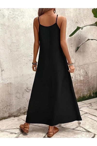 modamtn Women's Patterned Single Jersey Maxi Dress with Rope Strap and V-Neck