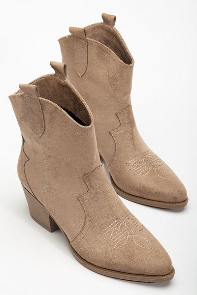 DENORA Mink Stone Sand Matte Suede Western Cowboy Ankle Short Boots