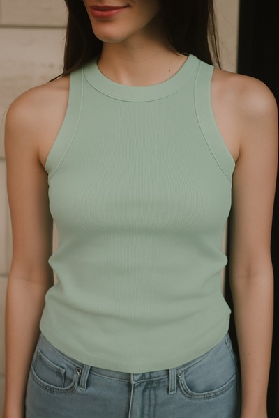 Patreon Women's Halter Neck 4-Piece Cotton Black, Anthracite, Navy Blue, Green Ribbed Tank Top