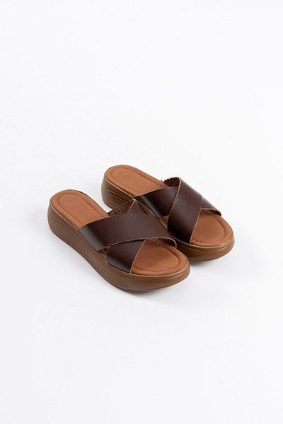 Zerenyus Fayn Premium Bitter Brown Genuine Leather Slippers