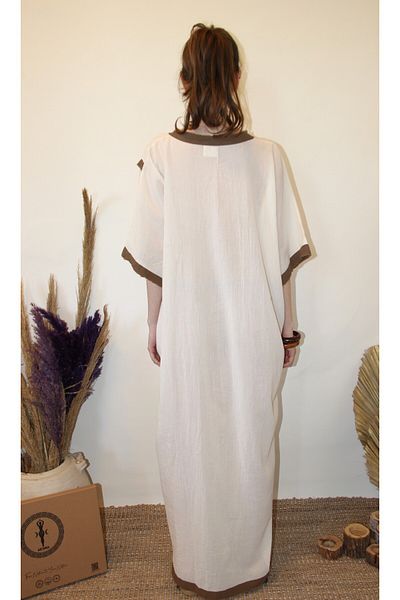 ARİNNASİDE Brown Cuffed Natural Slit Long Dress