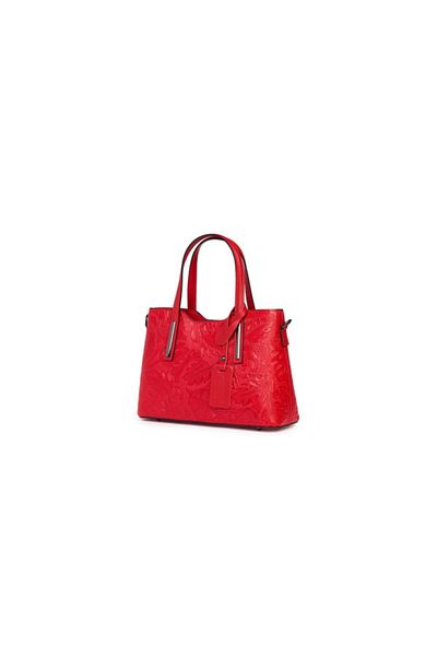 Violetta Genuine leather bag with red floral pattern
