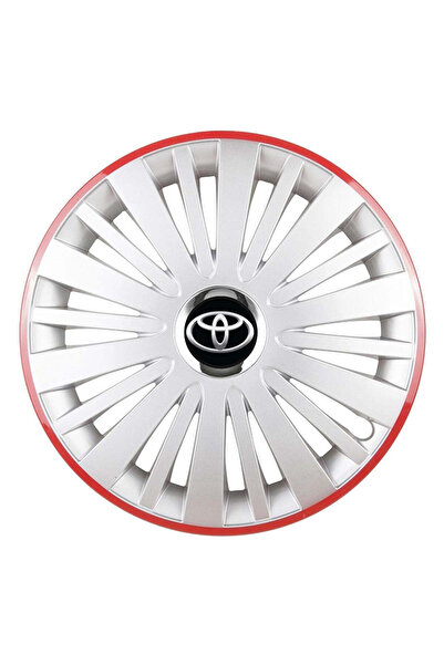 Autohelix MSA Set de 4 capace pentru roți, potrivite pentru jante R16, pentru Toyota, model Silver Falcon cu ramă roșie