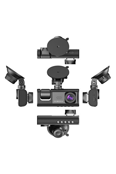 FOXMAG24 Cameră triplă pentru bord, vedere față/interior/spate, vedere nocturnă HD, unghi de 170°, Full HD, suport cu ventuză