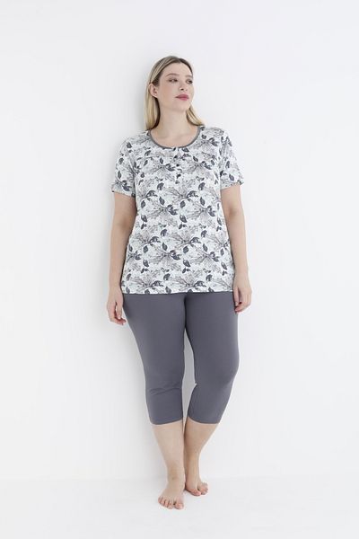 Cotpark Women's Plus Size Viscose Elastane Fabric Short Sleeve Capri Suit 14556