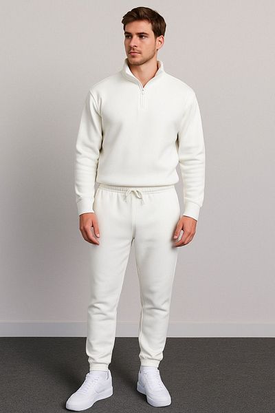 NewCabin New Season Winter Premium 3 Thread Raised Half Zipper Sweat- 3 Thread Sweatpants 2 Piece Set