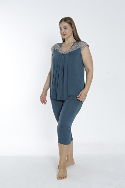 Cotpark Women's Plus Size Viscose Elastane Fabric Short Sleeve Capri Suit 14531-B