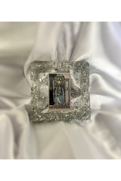 Milo Art The High Priestess Başrahibe Tarot Kartlı Gümüş Varaklı Epoksi Küllü...