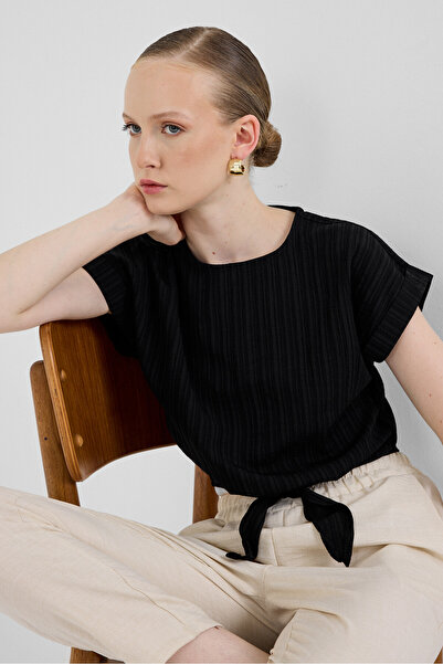 Rays Μαύρη μπλούζα με λεπτομέρεια με κορδόνια μπροστά 8071A